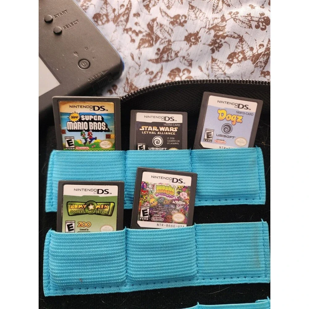 Nintendo 2DS Black/Blue Console Bundle W/ Case Charger & (5) Games *Tested